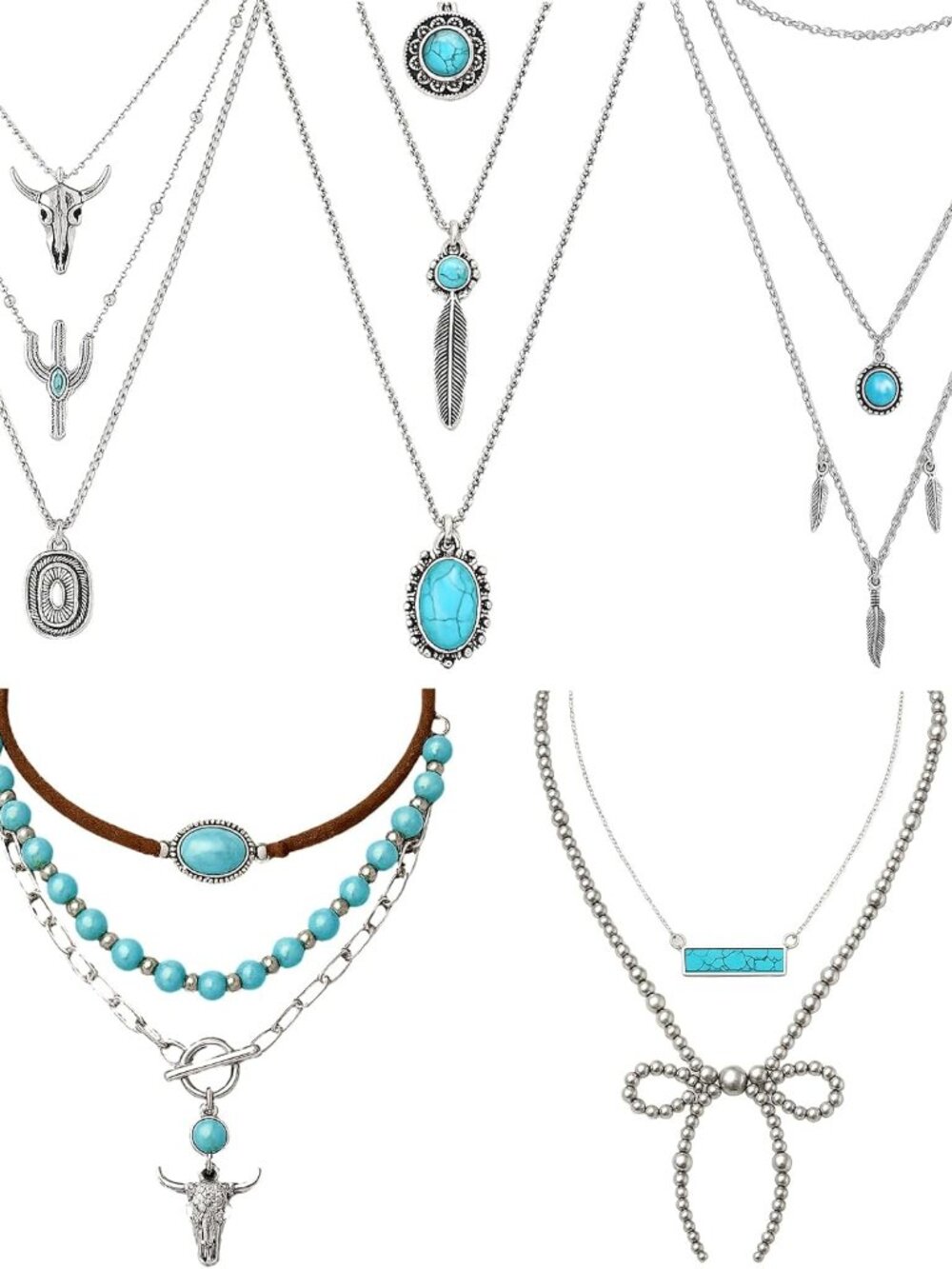 Women Western Jewelry Cowgirl Boho Necklace Leather Velvet Long Choker Turquoise
